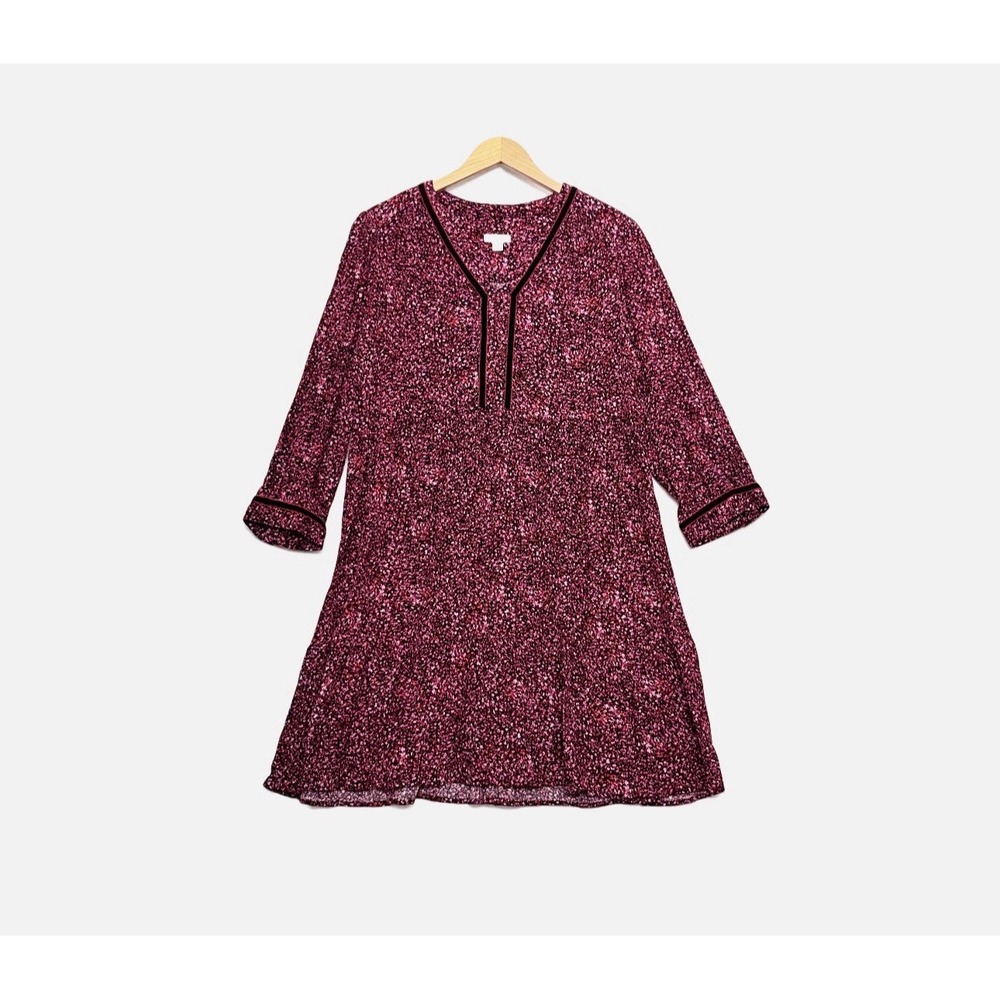 J Jill Dress Sz Large Micro Floral Ruffle Hem Velvet Trim Bloomcore Boho Dainty